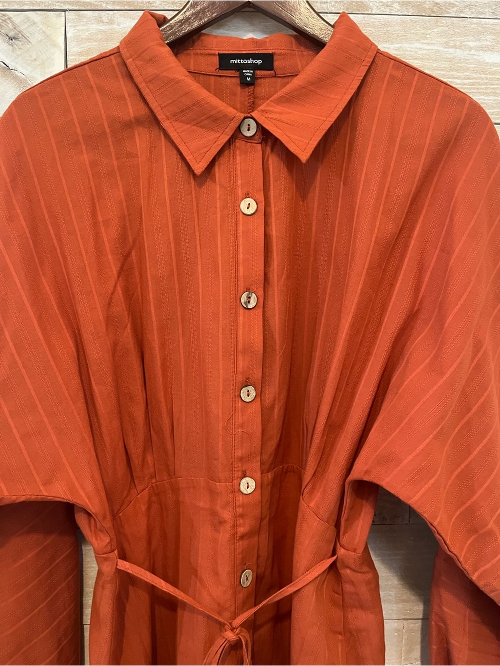 Mittoshop Mango Burnt Orange Button-Down Tie-Waist Dress - Picture 4 of 6